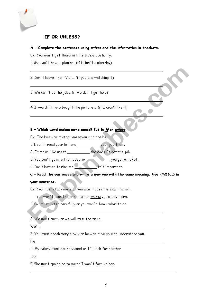 USING UNLESS worksheet