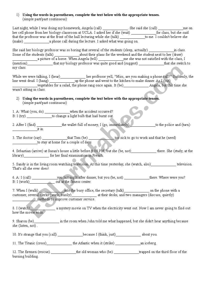 Simple past and past cont  worksheet