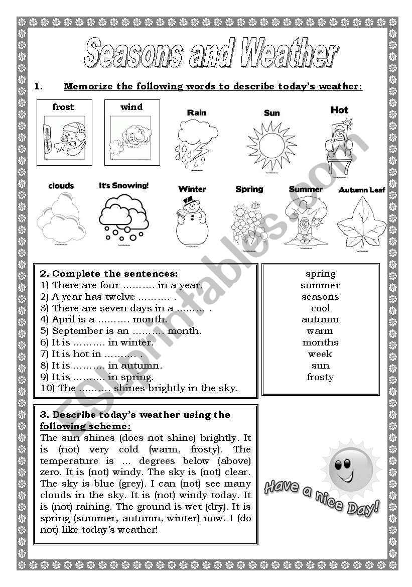 SEASONS AND WEATHER worksheet