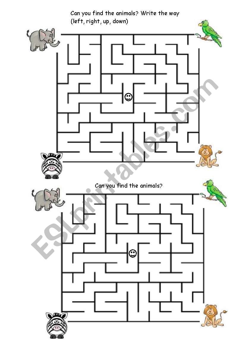 animal maze worksheet