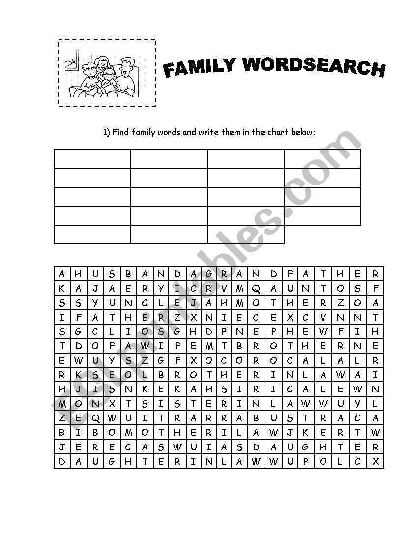 FAMILY WORDSEARCH with answer key