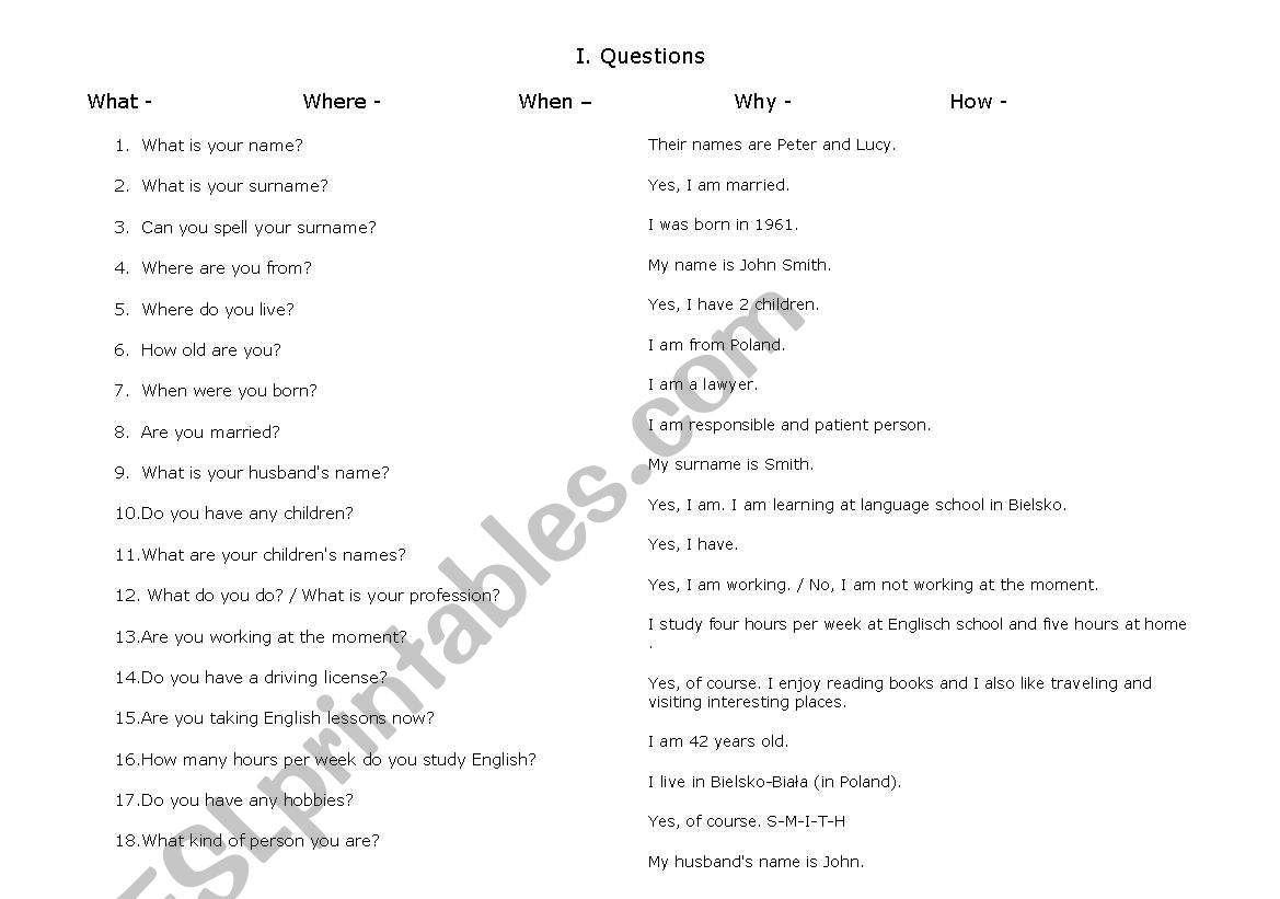 questions worksheet