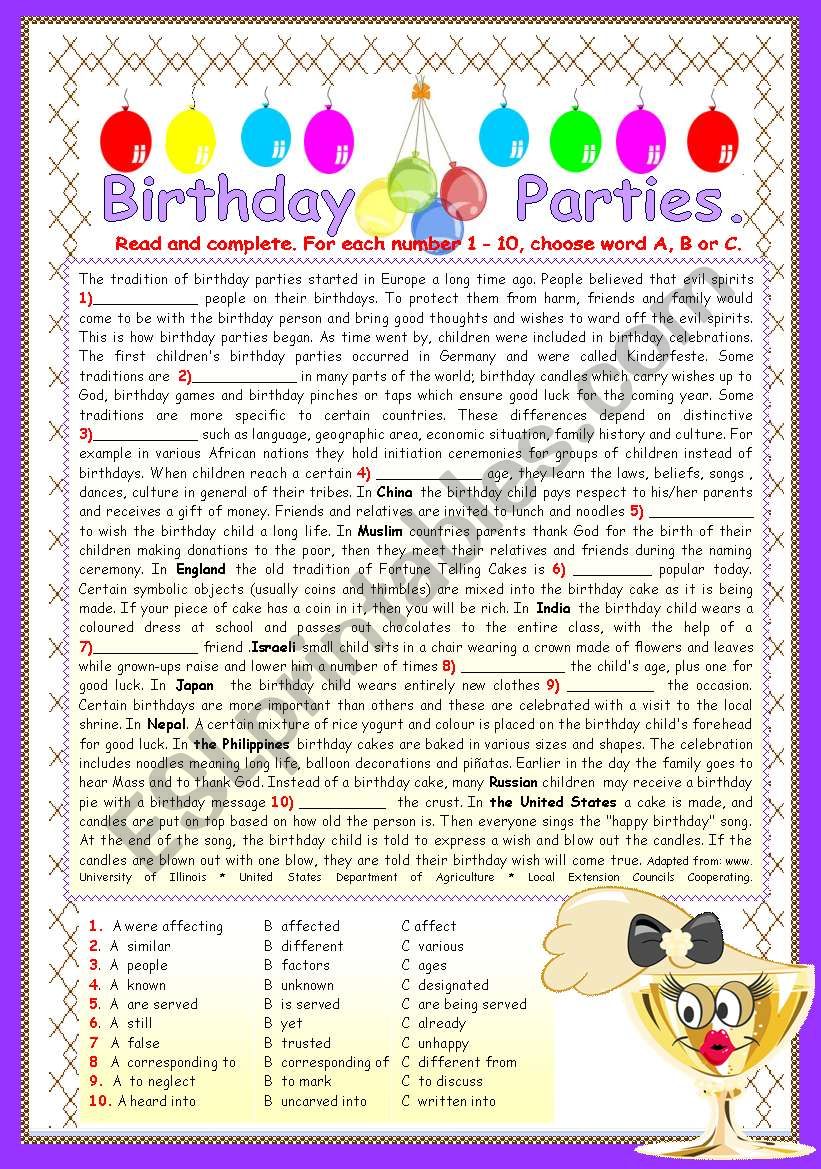 BIRTHDAY PARTIES. worksheet