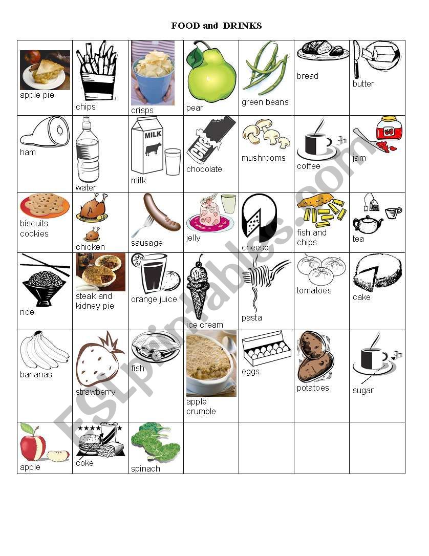 food and drinks worksheet