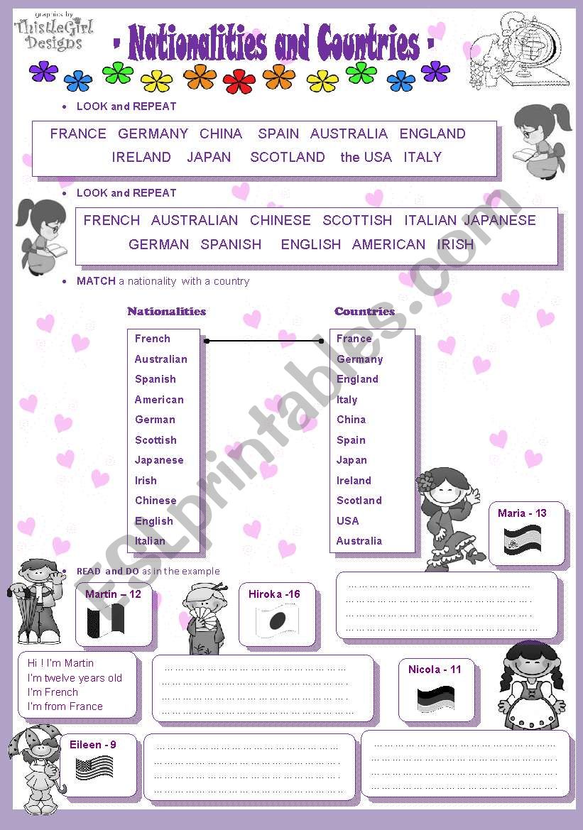 COUNTRIES AND NATIONALITIES worksheet