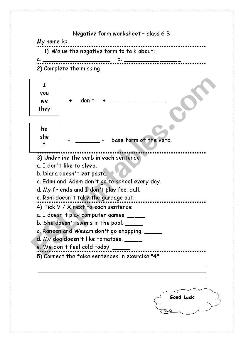 Present simple- negative form worksheet
