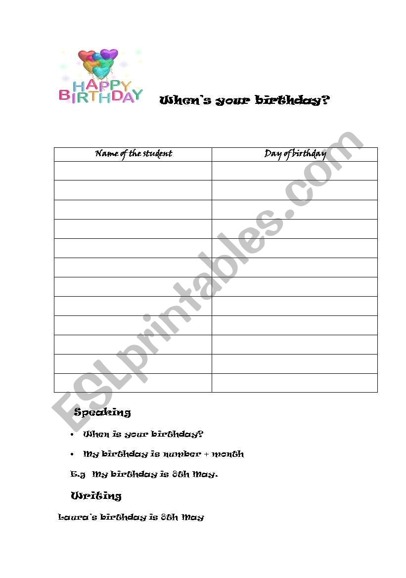whens your birthday worksheet