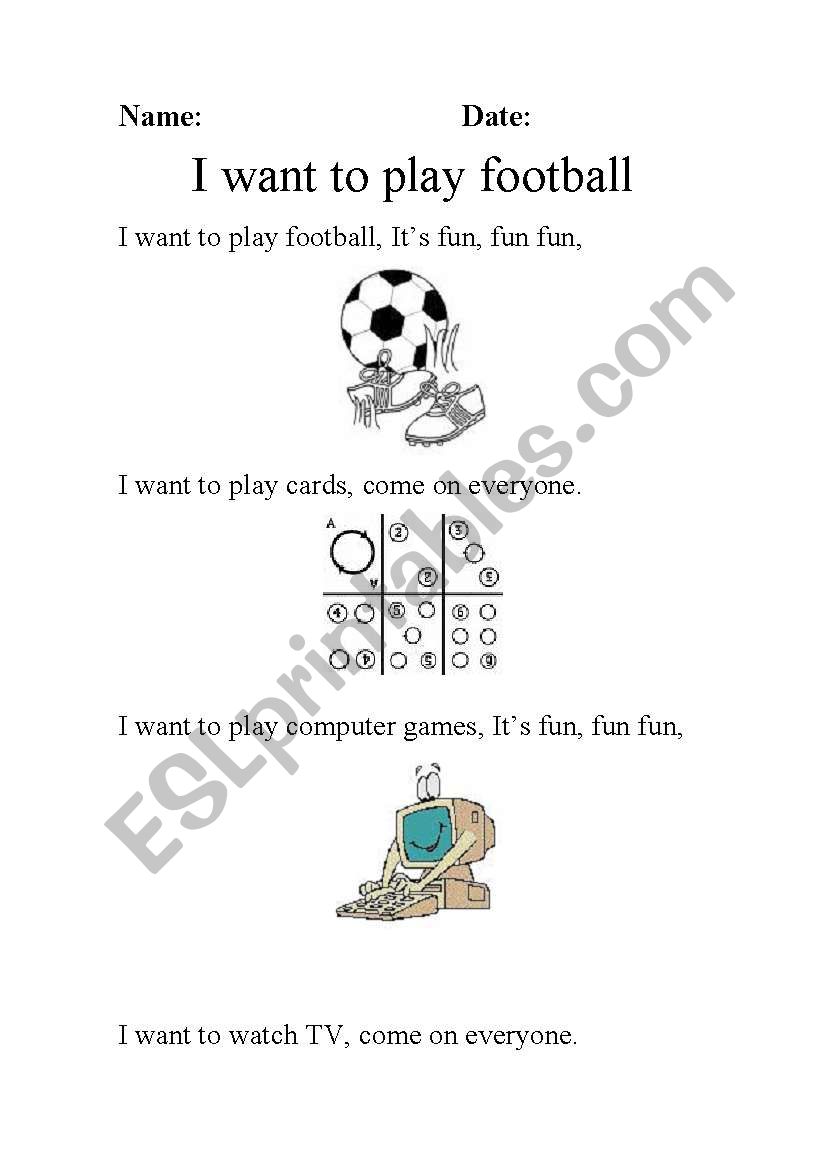 song. I want to... worksheet