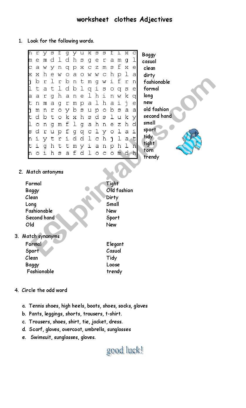 clothes adjectives worksheet