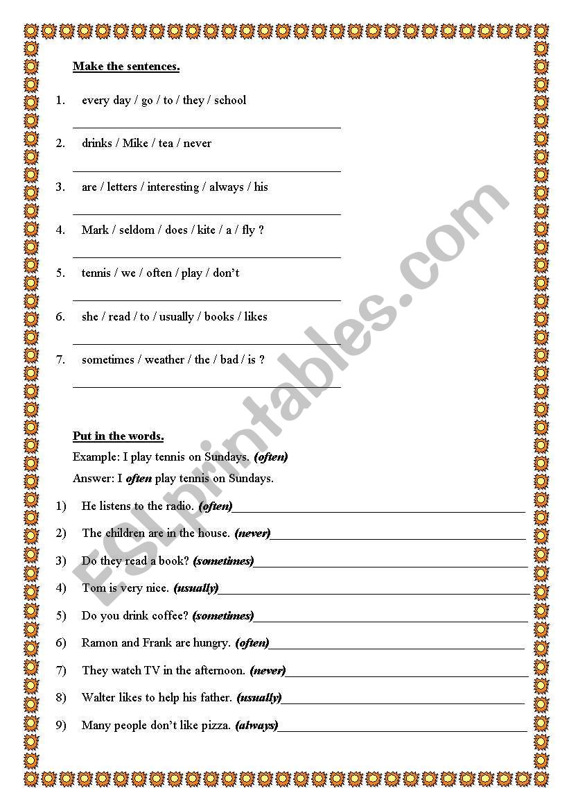 Adverbs of frequency worksheet