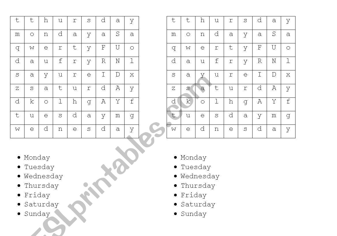 Days of Week worksheet