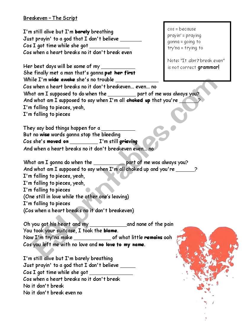 Breakeven by The Script worksheet