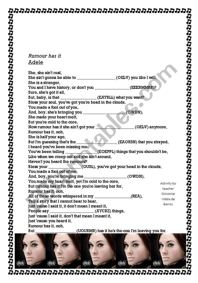 Rumour has it - Adele worksheet