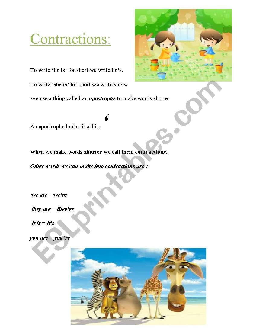 contractions worksheet