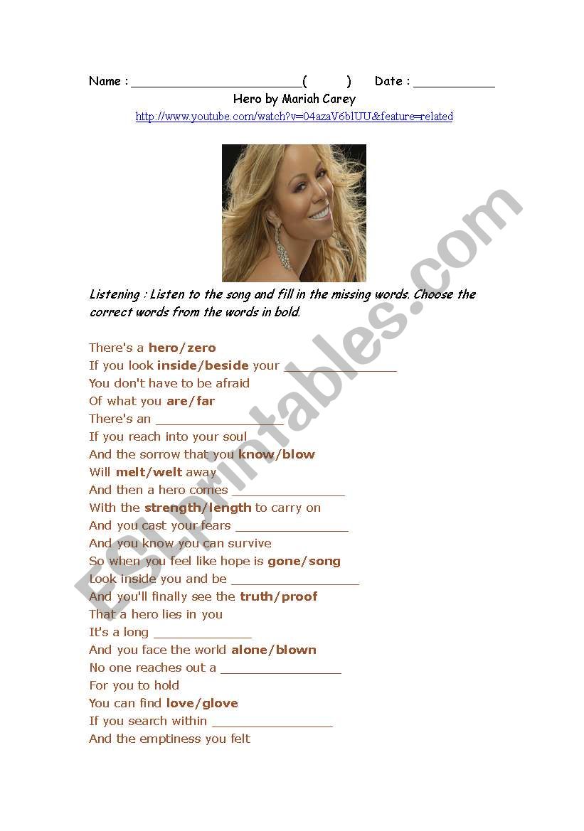 Mariah Carey worksheet