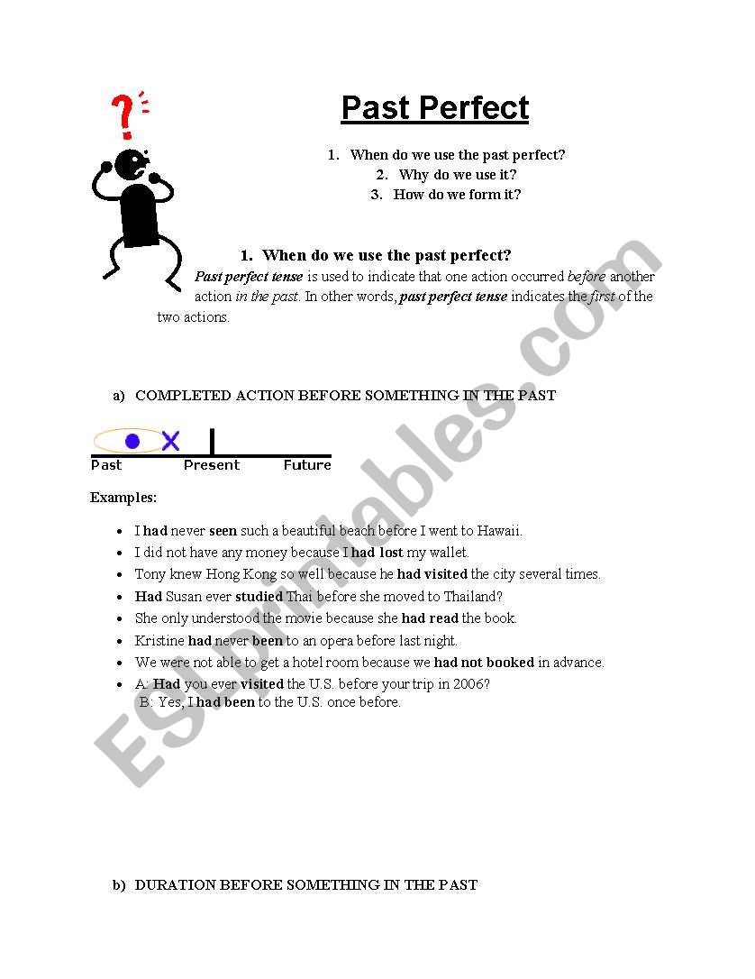 Notes on Past Perfect worksheet