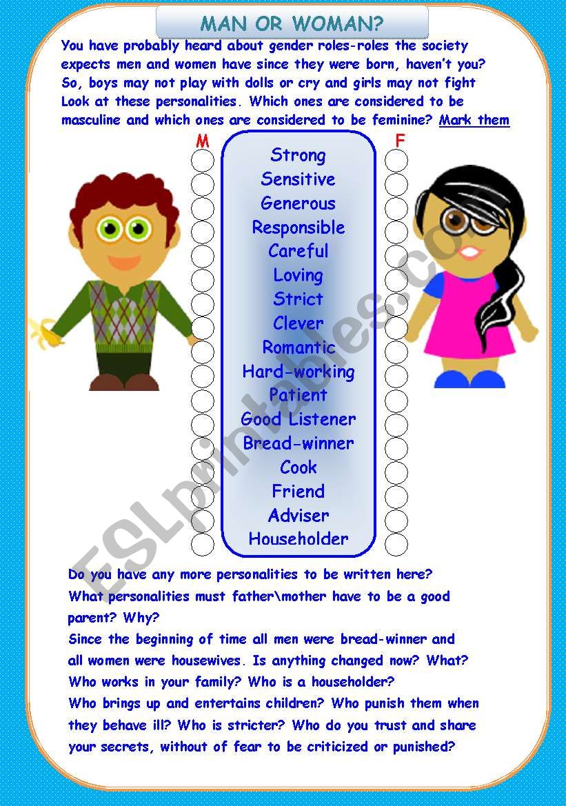 Man or Woman_gender roles worksheet