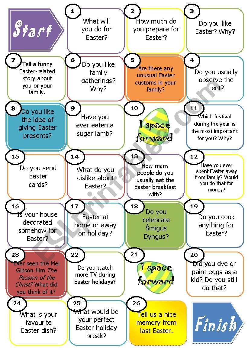 Easter Speaking Board Game ESL Worksheet By Mojedrugieja