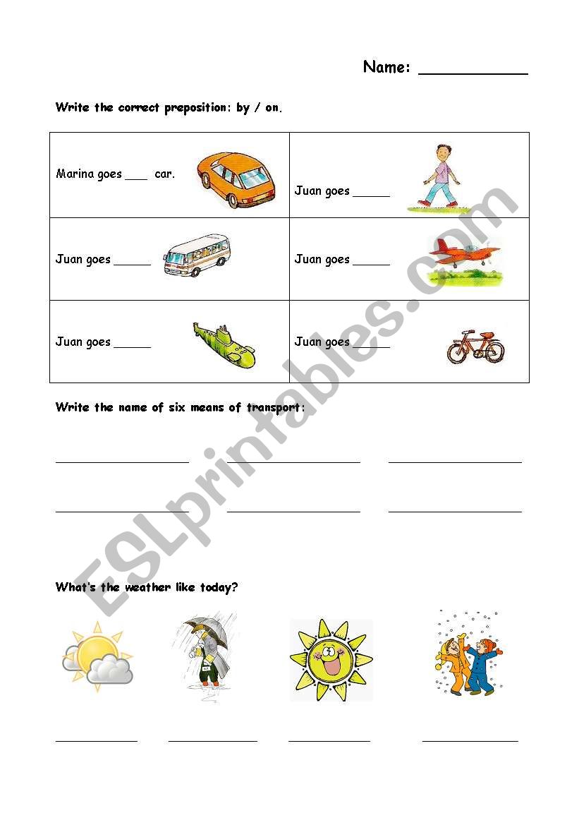 Means of transport and weather test