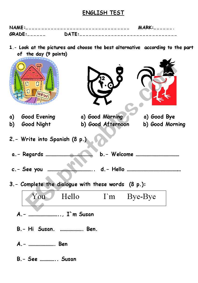 greetings worksheet