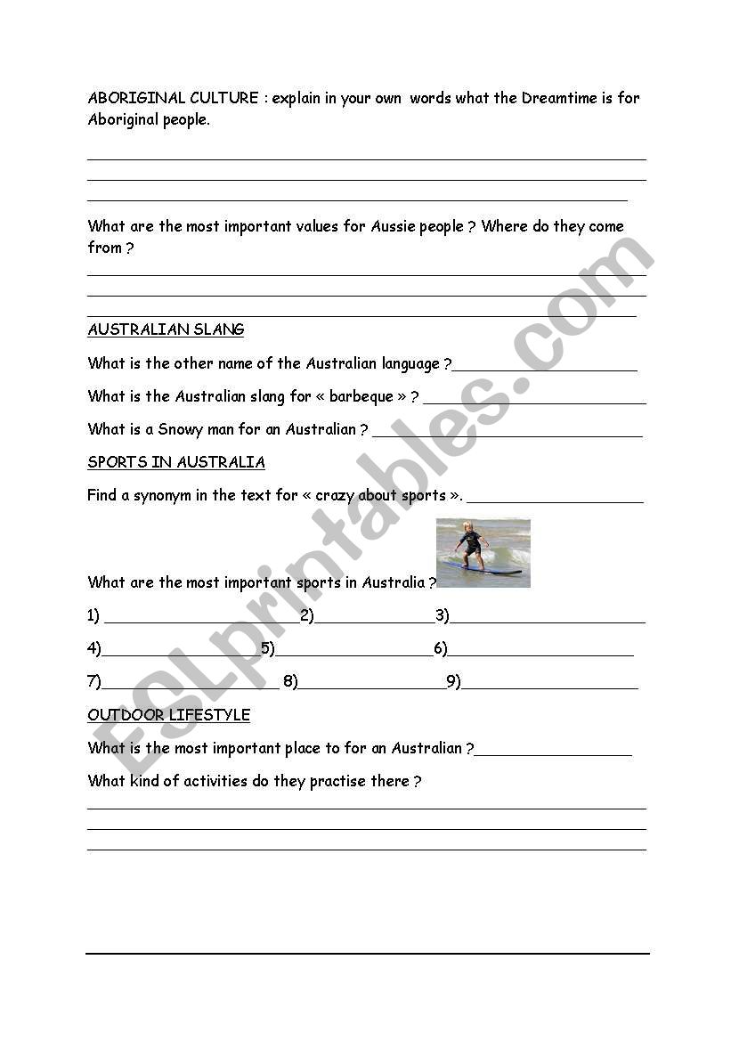 AUSTRALIA A WEBQUEST PART 2 worksheet