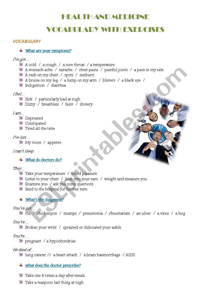 HEALTH AND MEDICINE worksheet