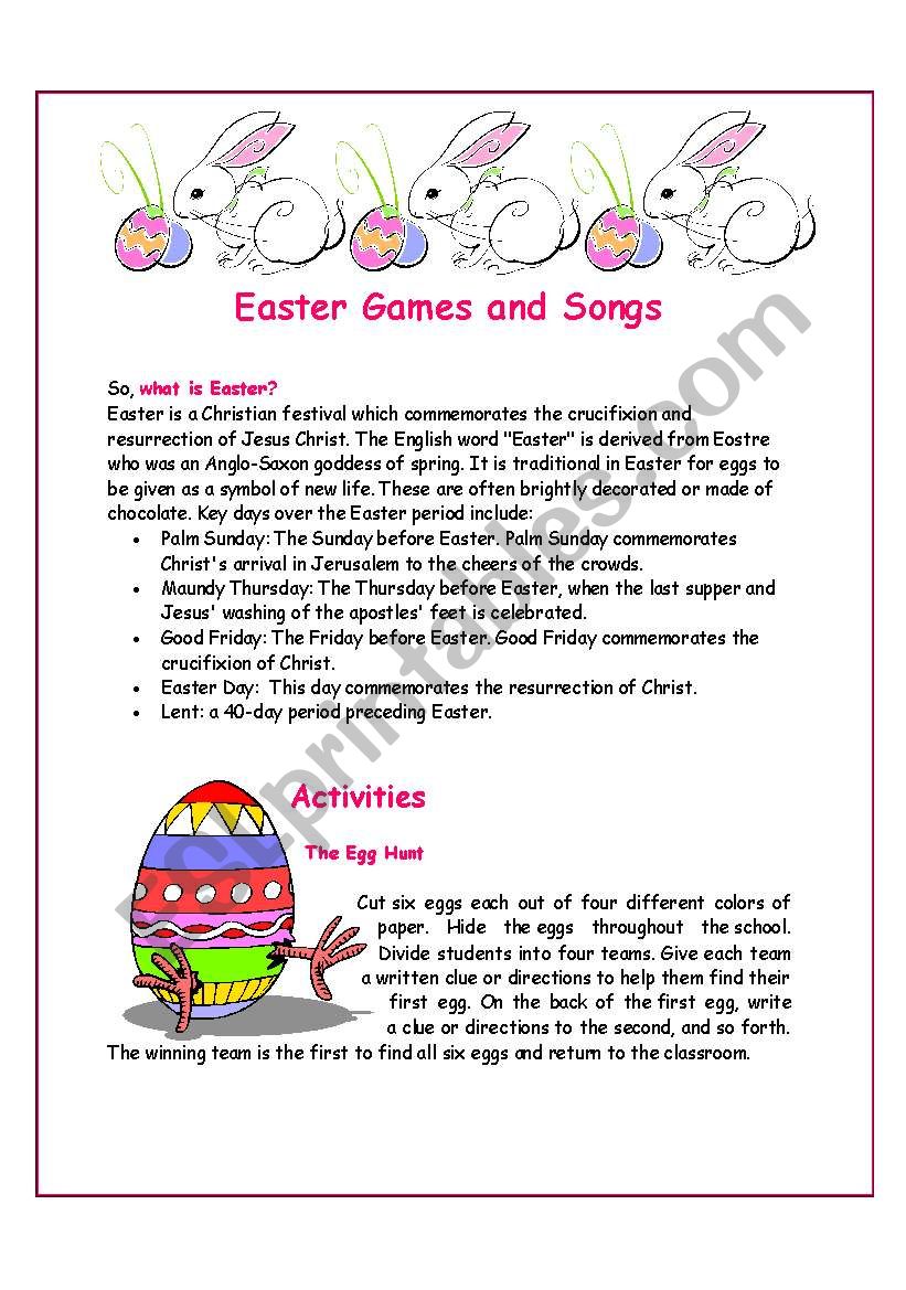 Easter Games and Songs worksheet