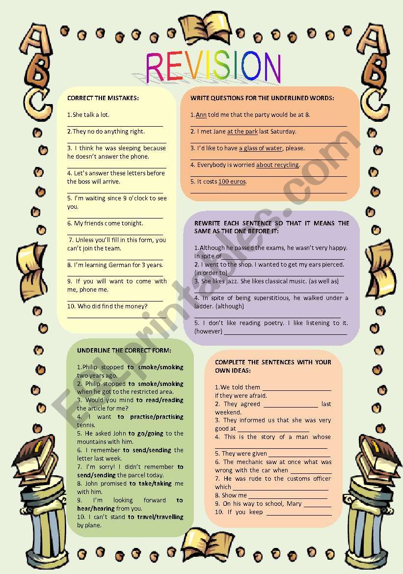 Grammar revision worksheet