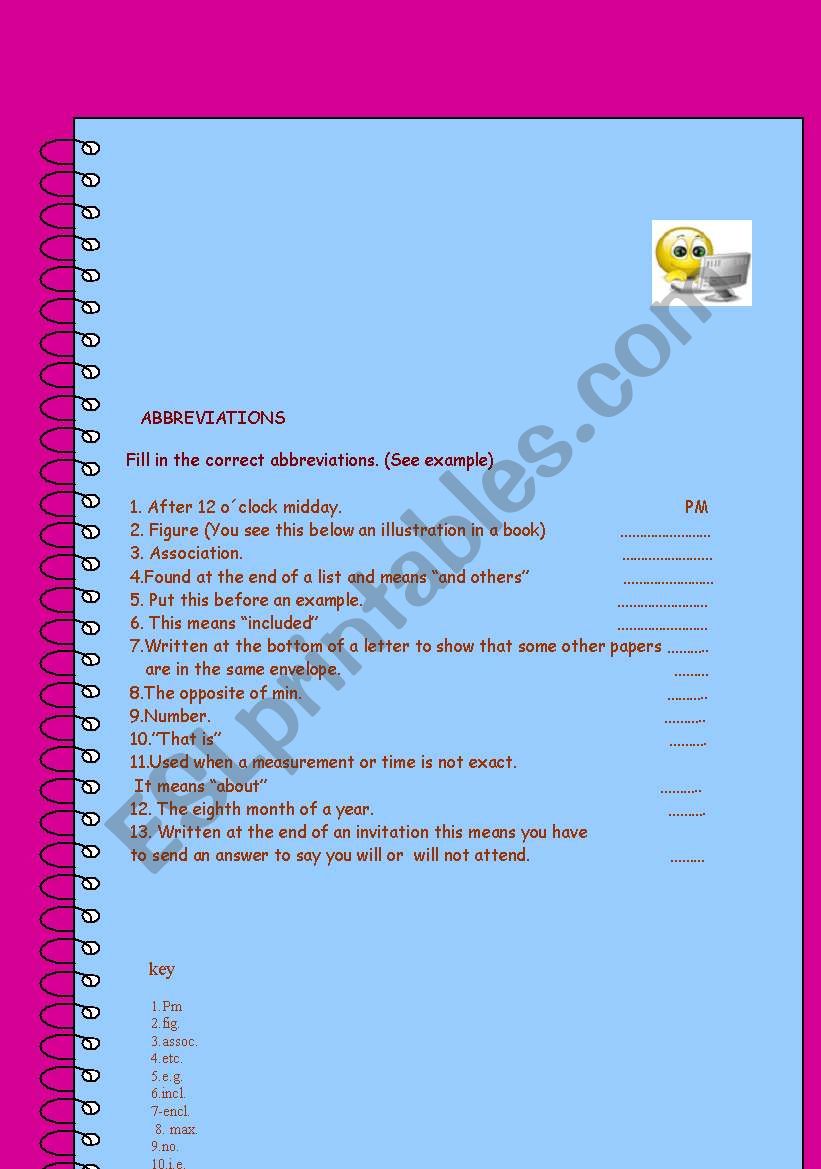 Abbreviations worksheet