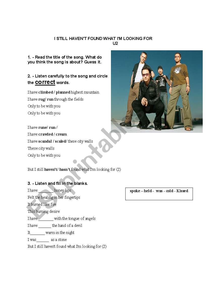 Listening song worksheet