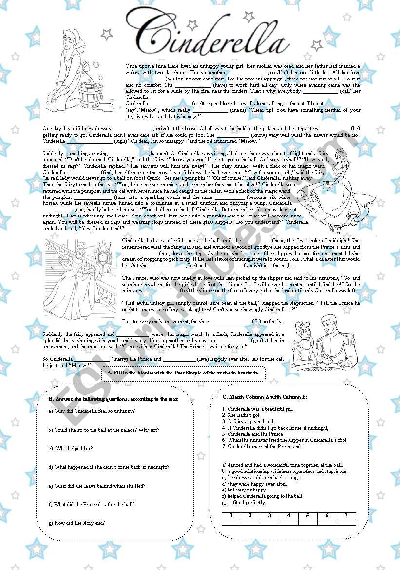 Simple Past with Cinderella worksheet