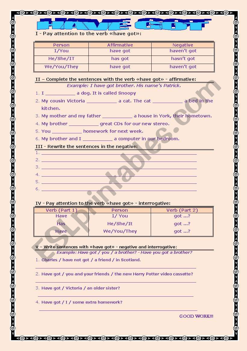 HAVE GOT worksheet