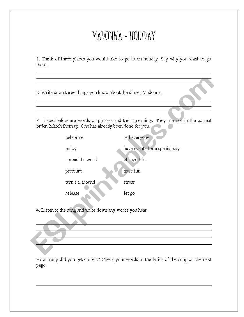 Madonna - Holiday worksheet