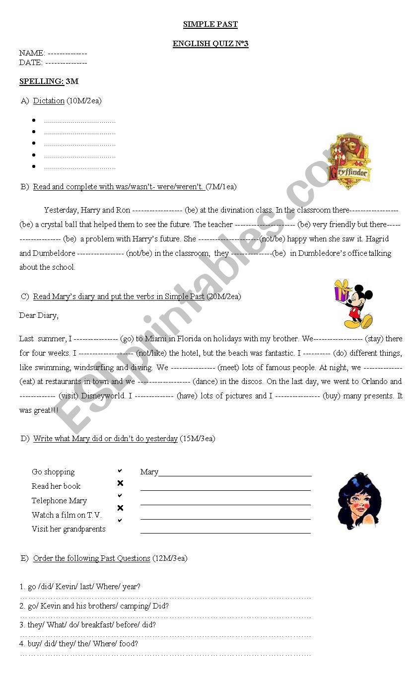 Simple Past activities worksheet