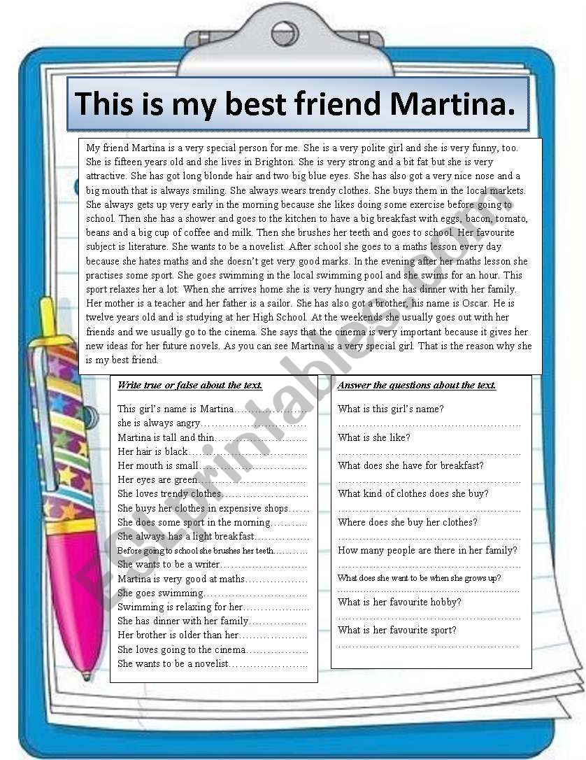 This is my best friend Martina. Reading comprehension.