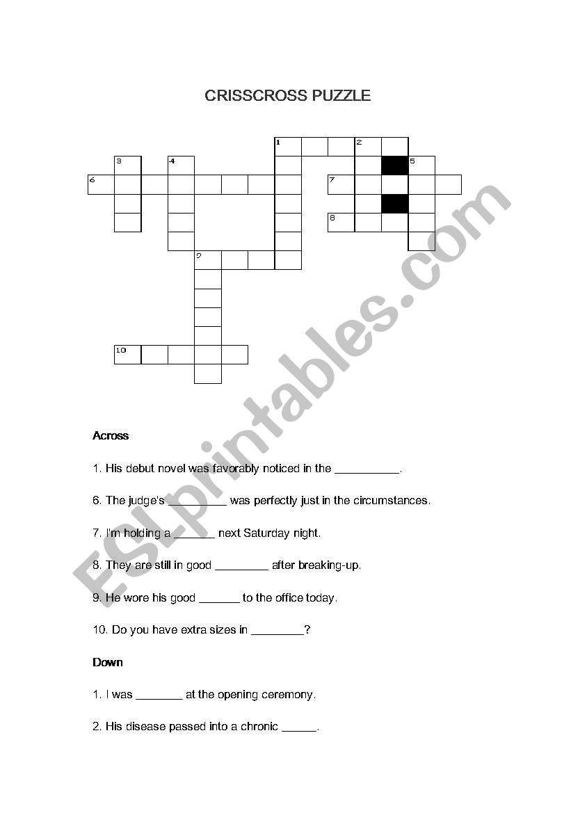 crisscross puzzle worksheet