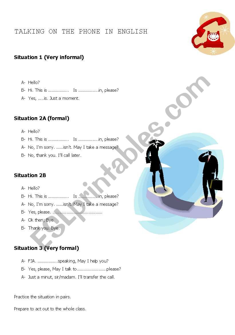 Talking on the phone worksheet