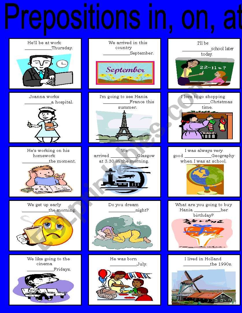 PREPOSITIONS IN - ON - AT ...prepositions of place and time