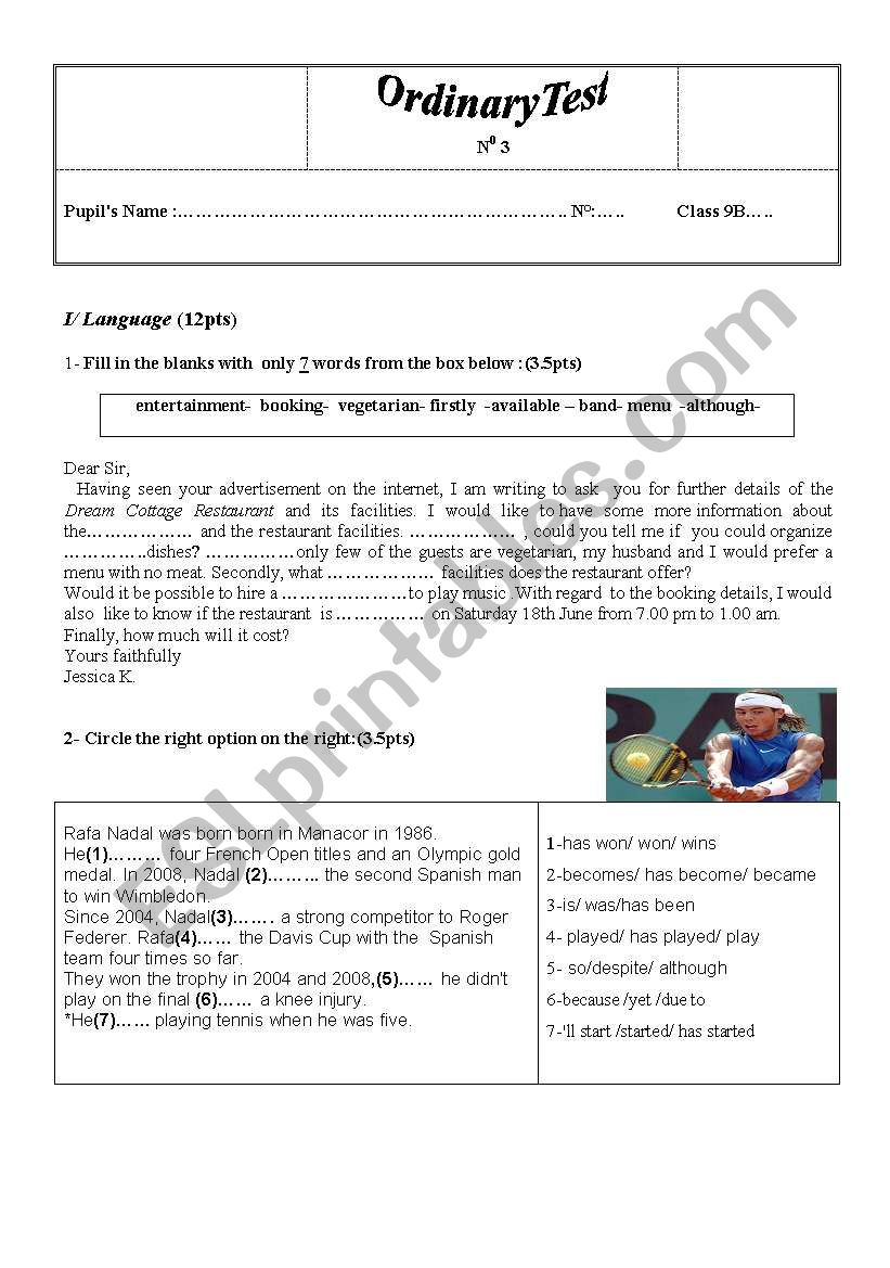 Language and Listening test n3 for 9th grade students