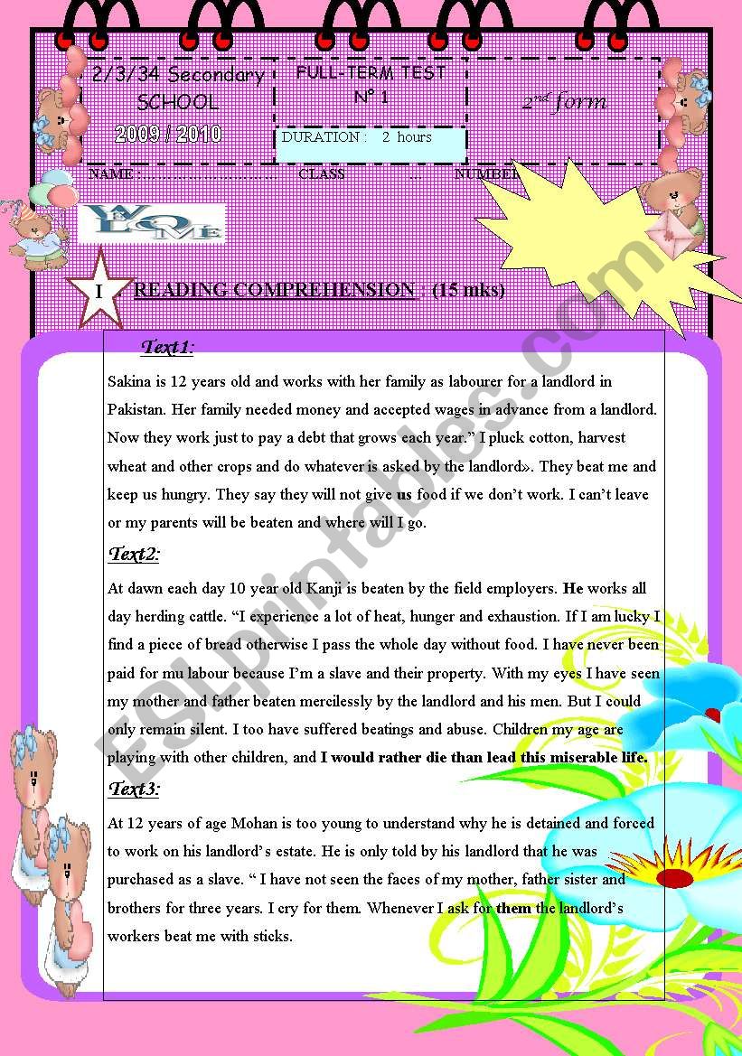 child labour worksheet