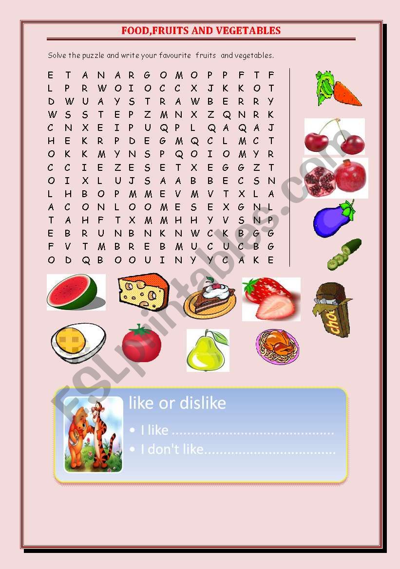 fruits,food,vegetables worksheet