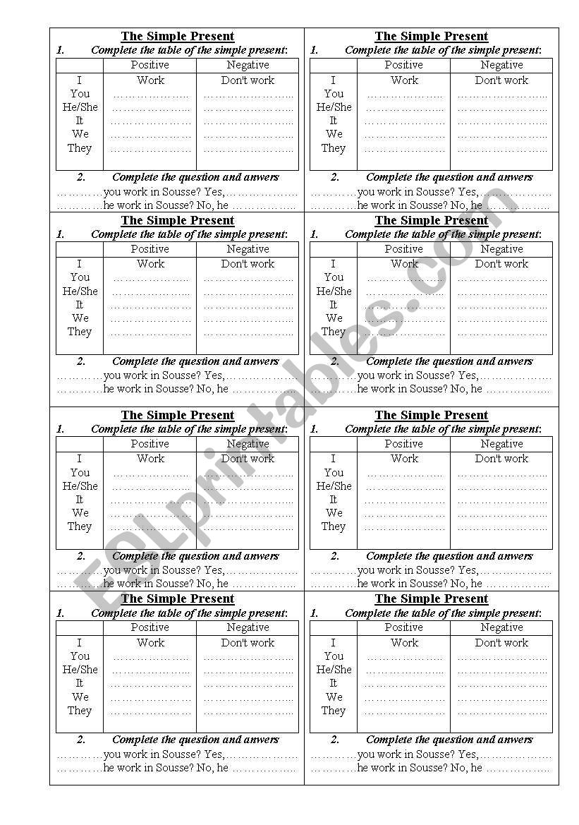 Simple present worksheet