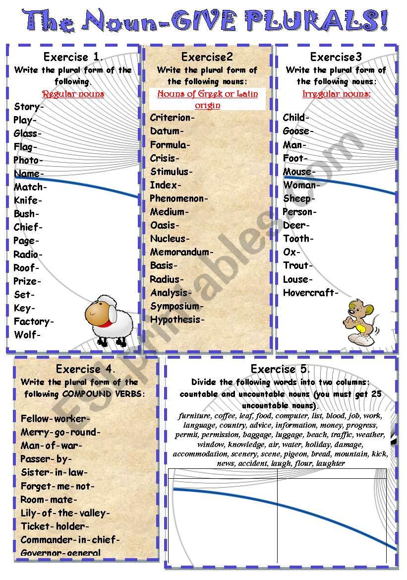 The Noun Give Plurals Of The Following Nouns Divided Into Categories Esl Worksheet By Nurikzhan