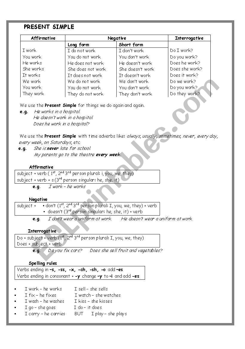 The Present Simple worksheet