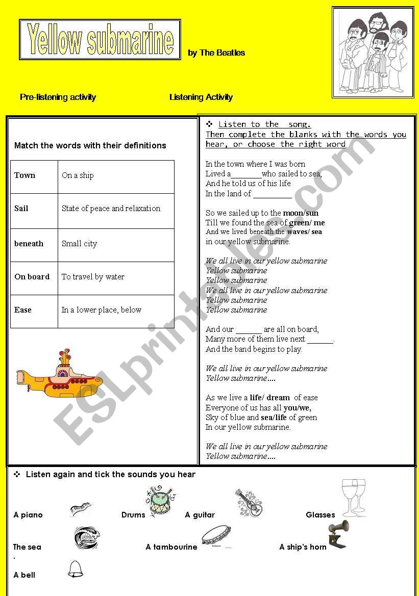 Yellow submarine worksheet