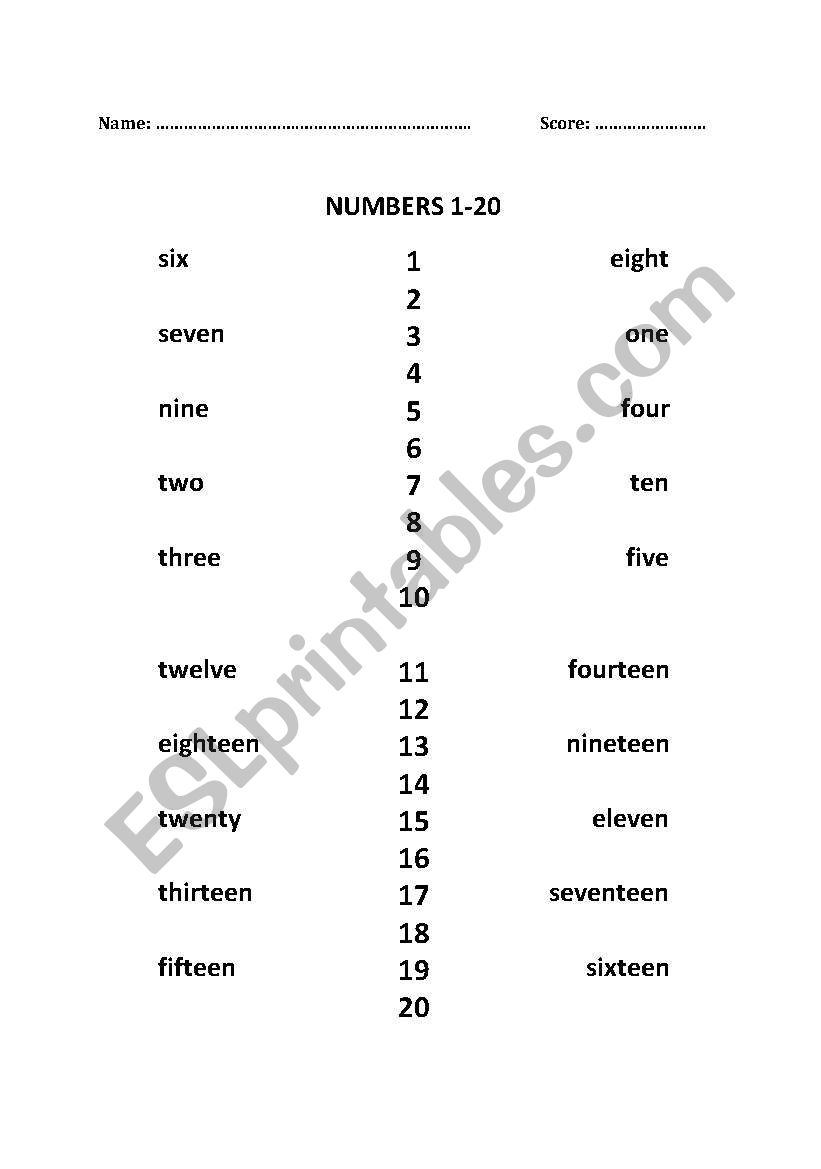 Numbers 1 to 20 worksheet