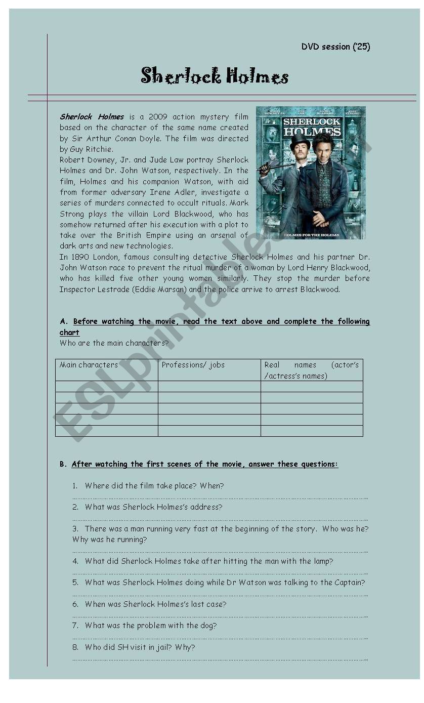 Sherlock Holmes - DVD session worksheet