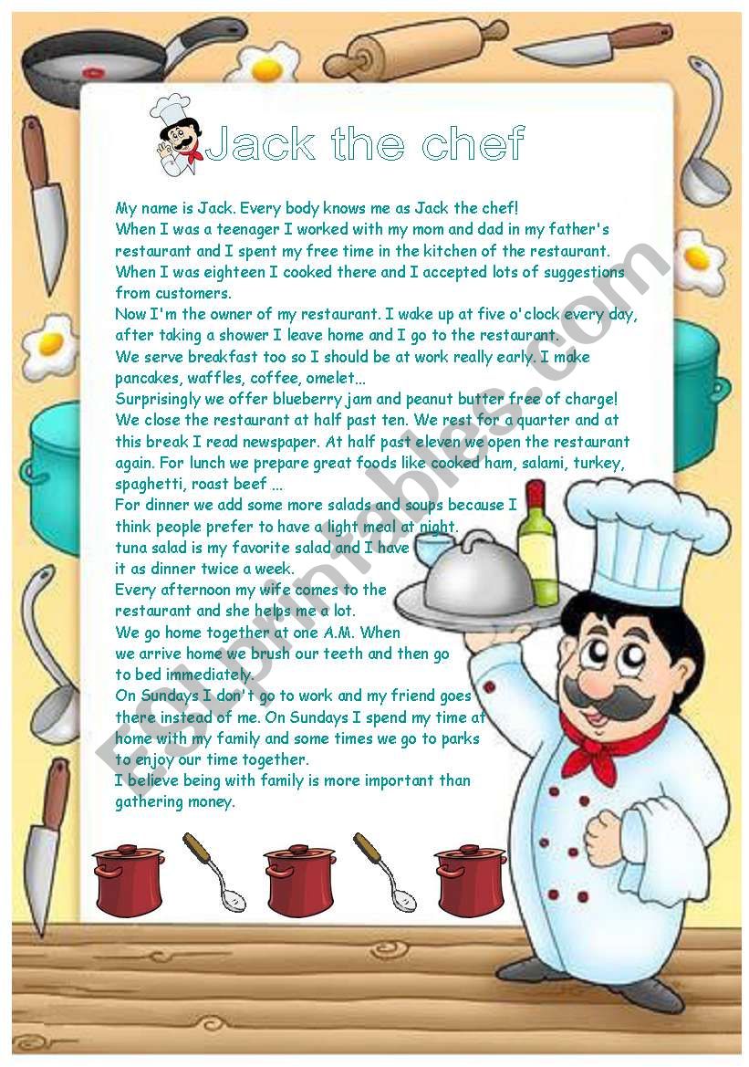 Jack the chef ! worksheet