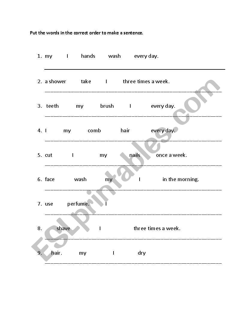 Personal Hygiene Habits worksheet