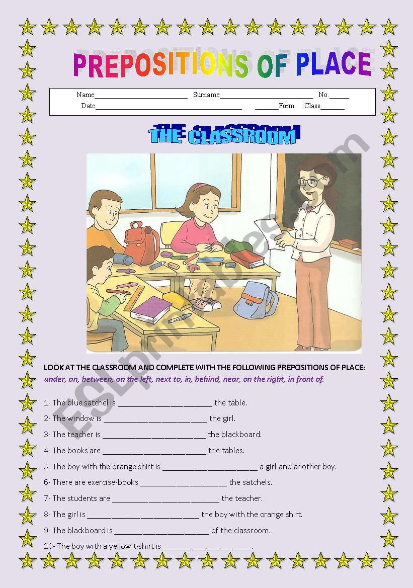 Prepositions of place worksheet